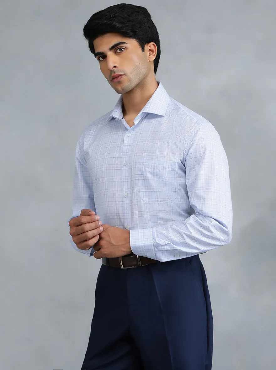 Light Blue Checked Slim Fit Formal Shirt | Greenfibre