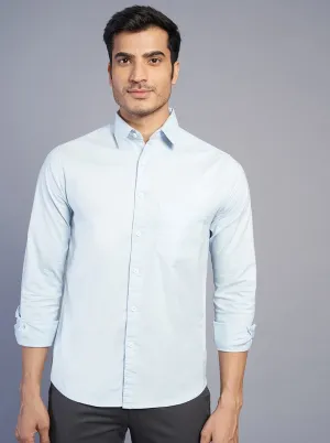 Light Blue Solid Slim Fit Casual Shirt | Greenfibre