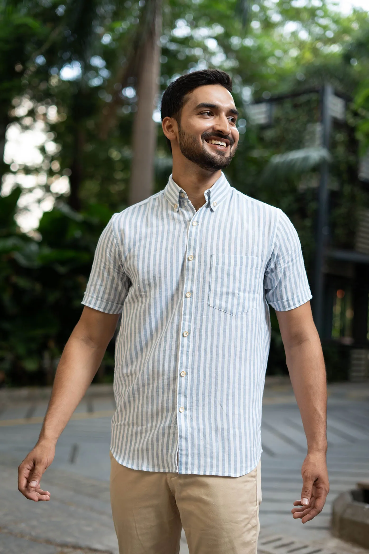 Light Blue Stripes · Button Down Collar · Half Sleeve Shirt