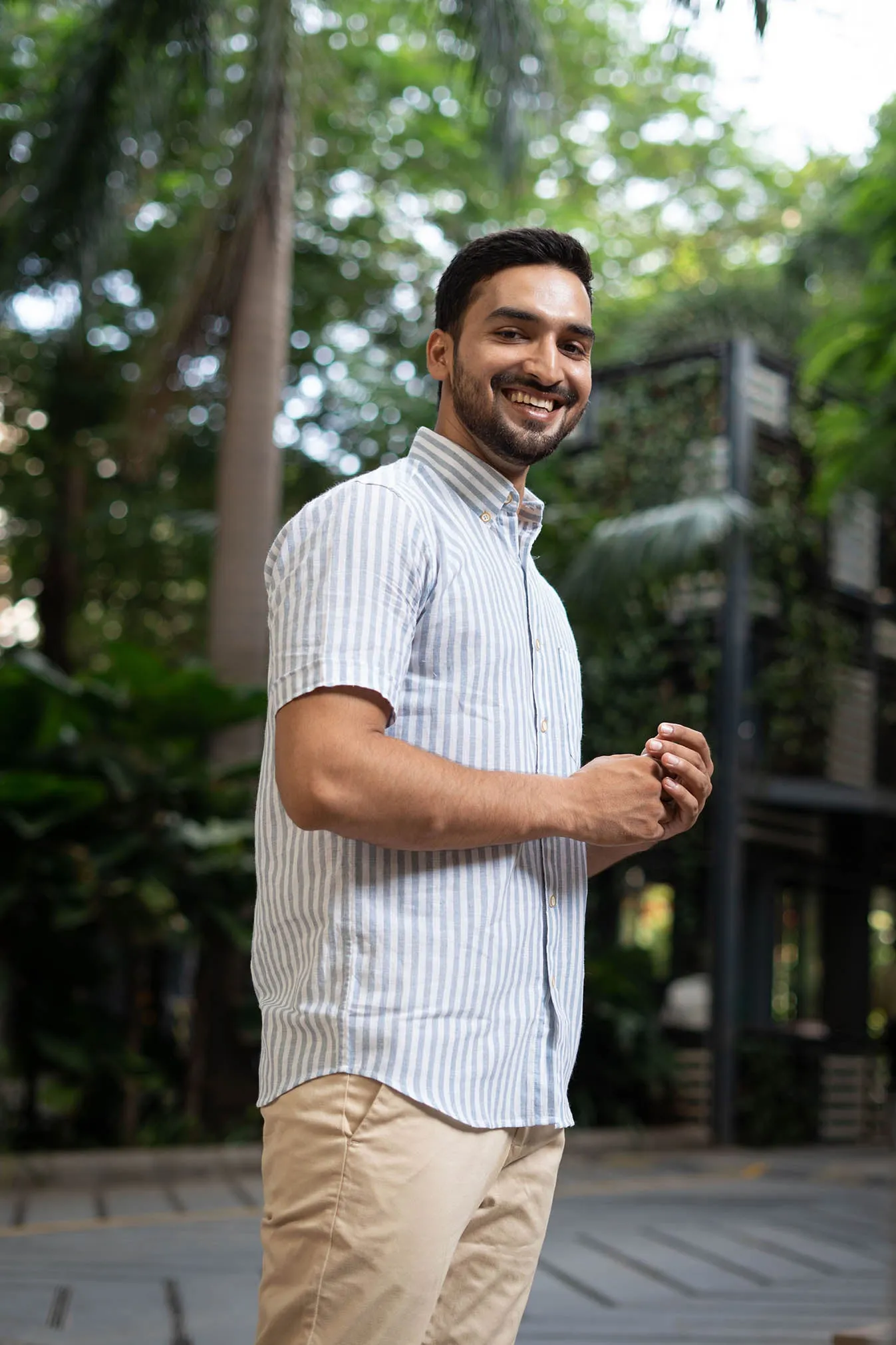 Light Blue Stripes · Button Down Collar · Half Sleeve Shirt