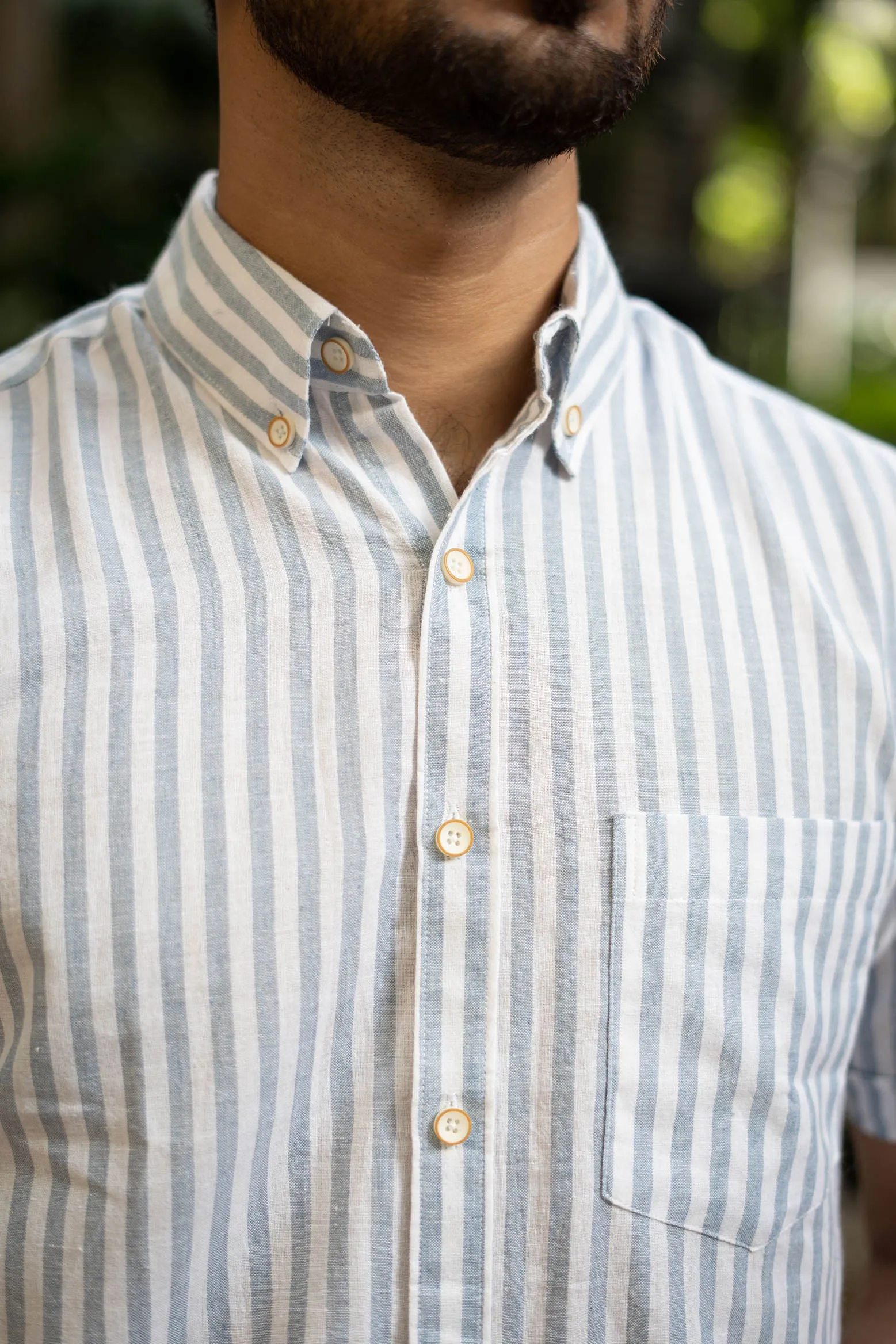 Light Blue Stripes · Button Down Collar · Half Sleeve Shirt