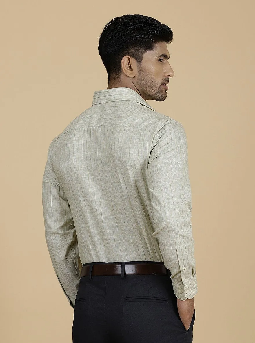 Light Green Striped Slim Fit Formal Shirt | Greenfibre