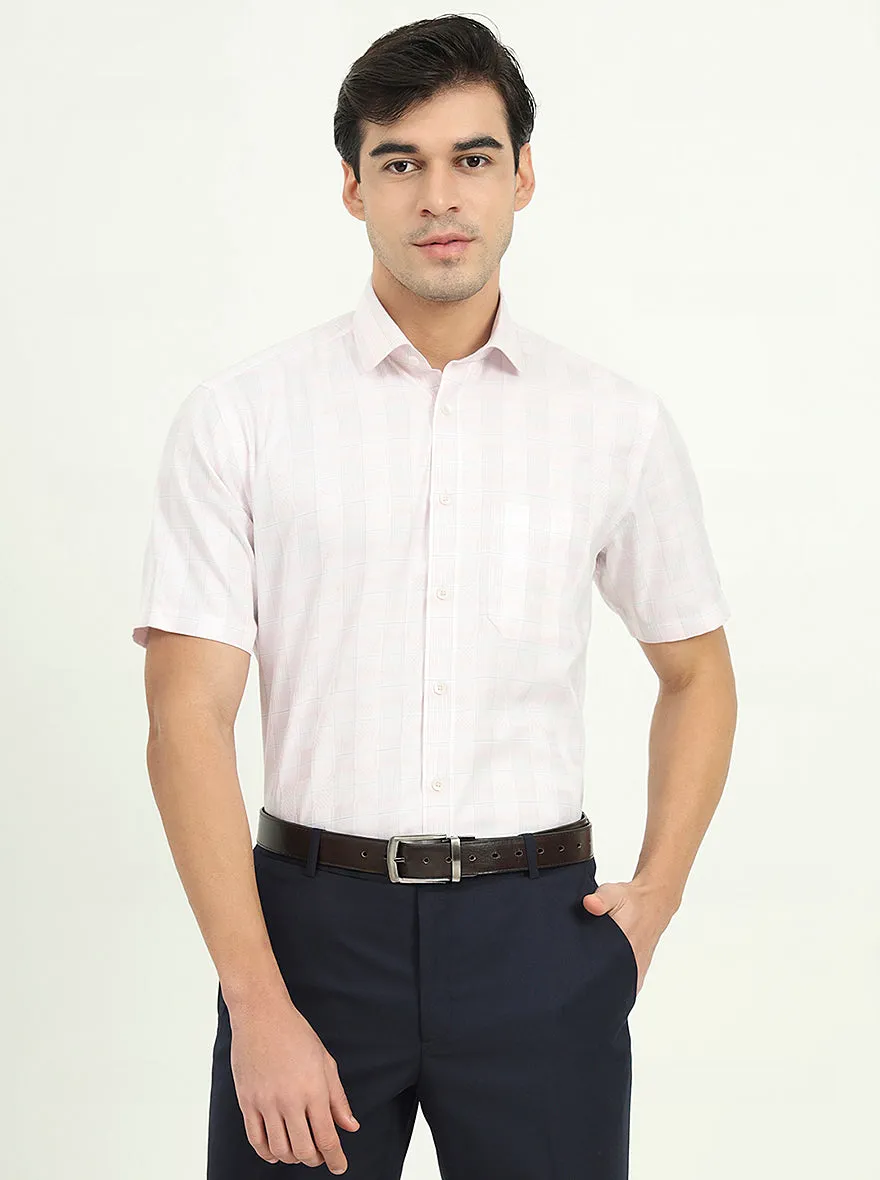 Light Pink Checked Regular Fit Formal Shirt | Greenfire