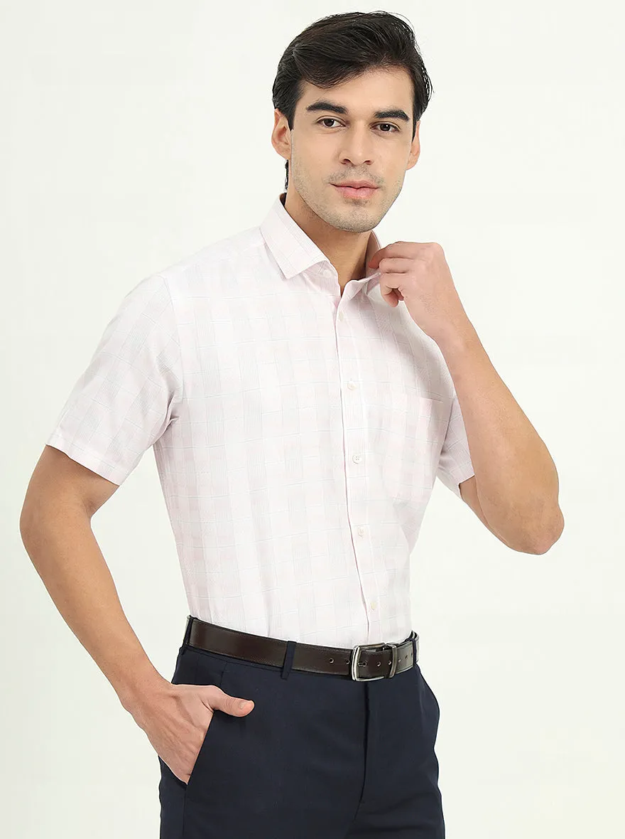 Light Pink Checked Regular Fit Formal Shirt | Greenfire