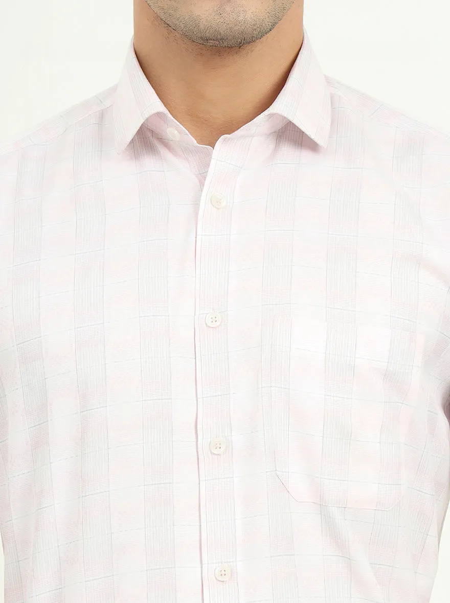 Light Pink Checked Regular Fit Formal Shirt | Greenfire