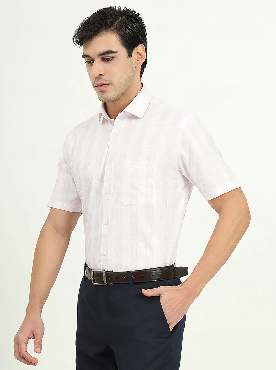 Light Pink Checked Regular Fit Formal Shirt | Greenfire