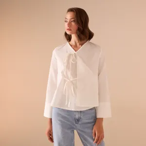 Linen Cotton Blended Shirt With Tie Straps