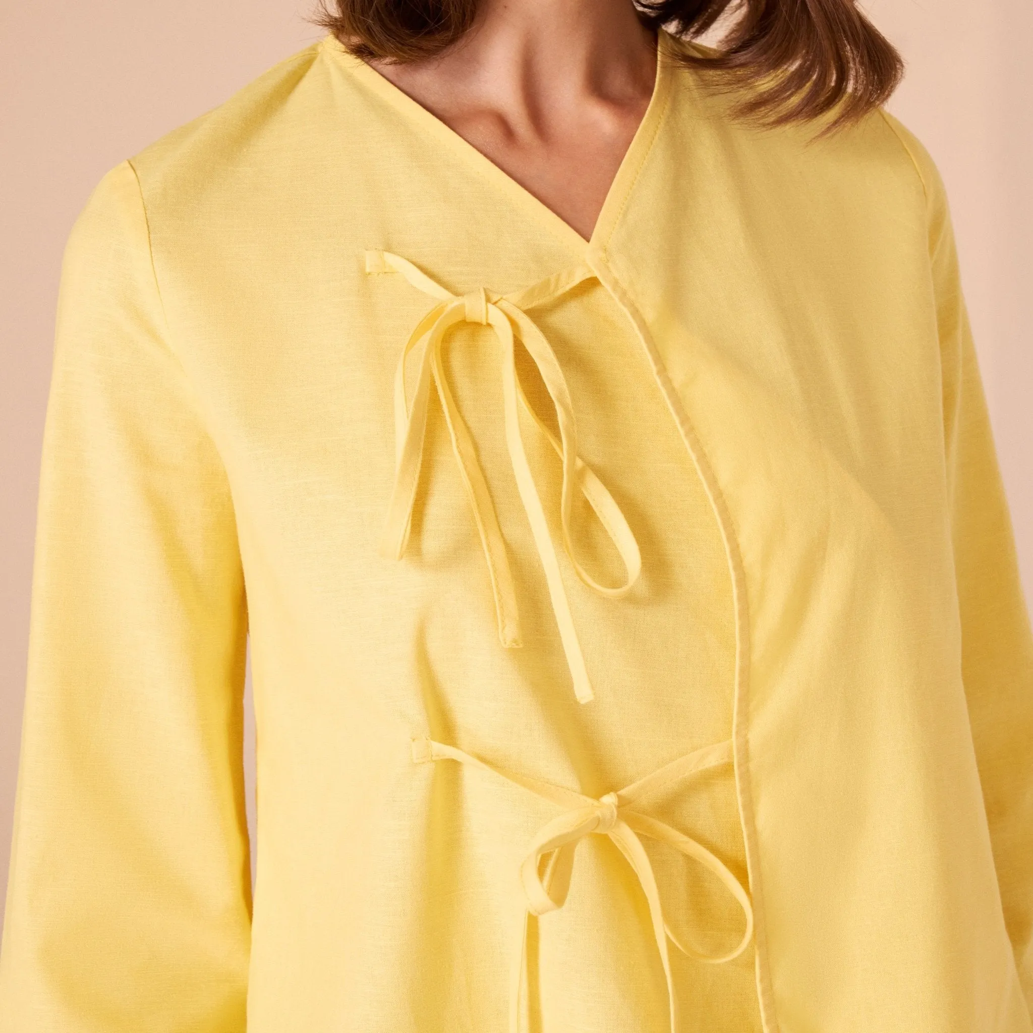 Linen Cotton Blended Shirt With Tie Straps