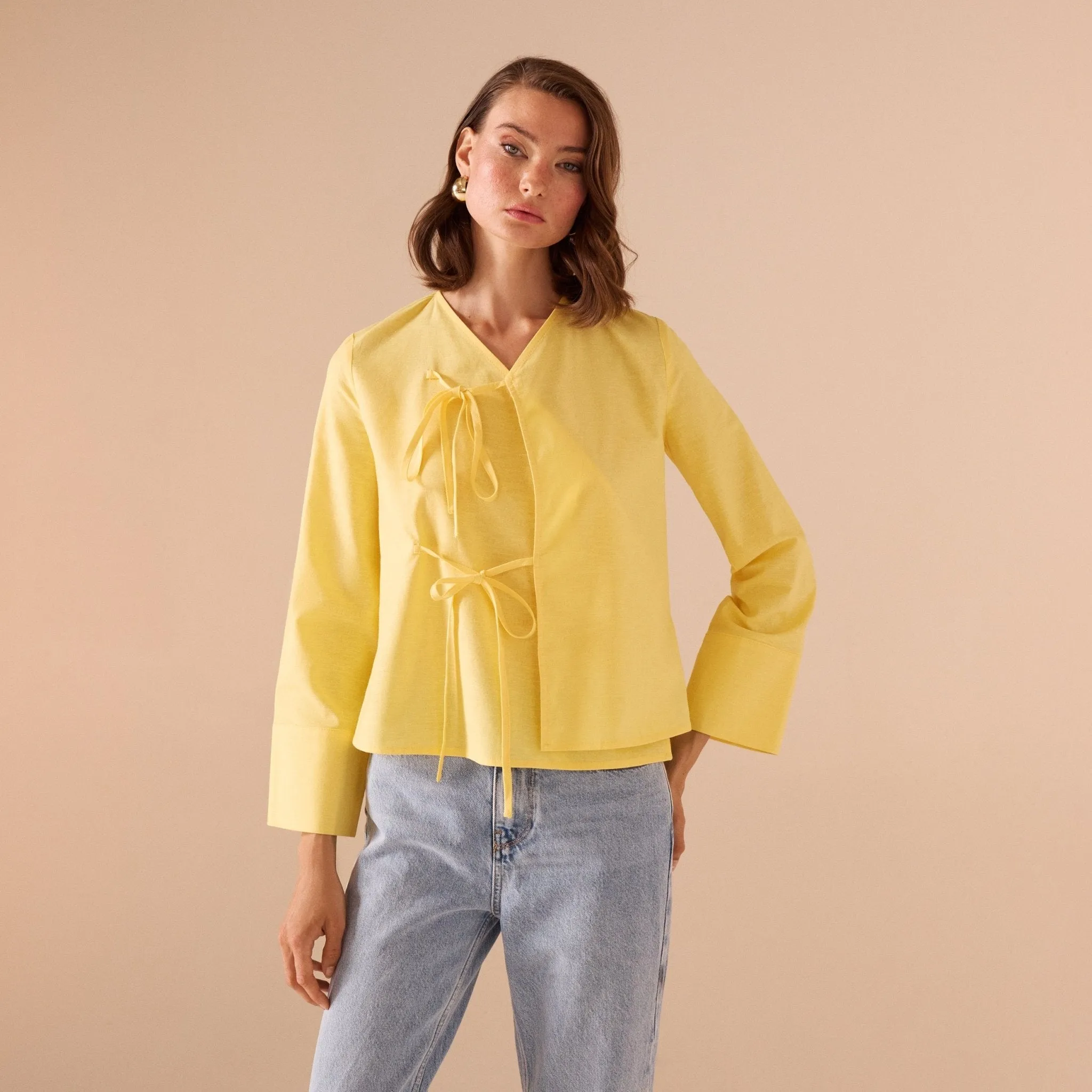 Linen Cotton Blended Shirt With Tie Straps