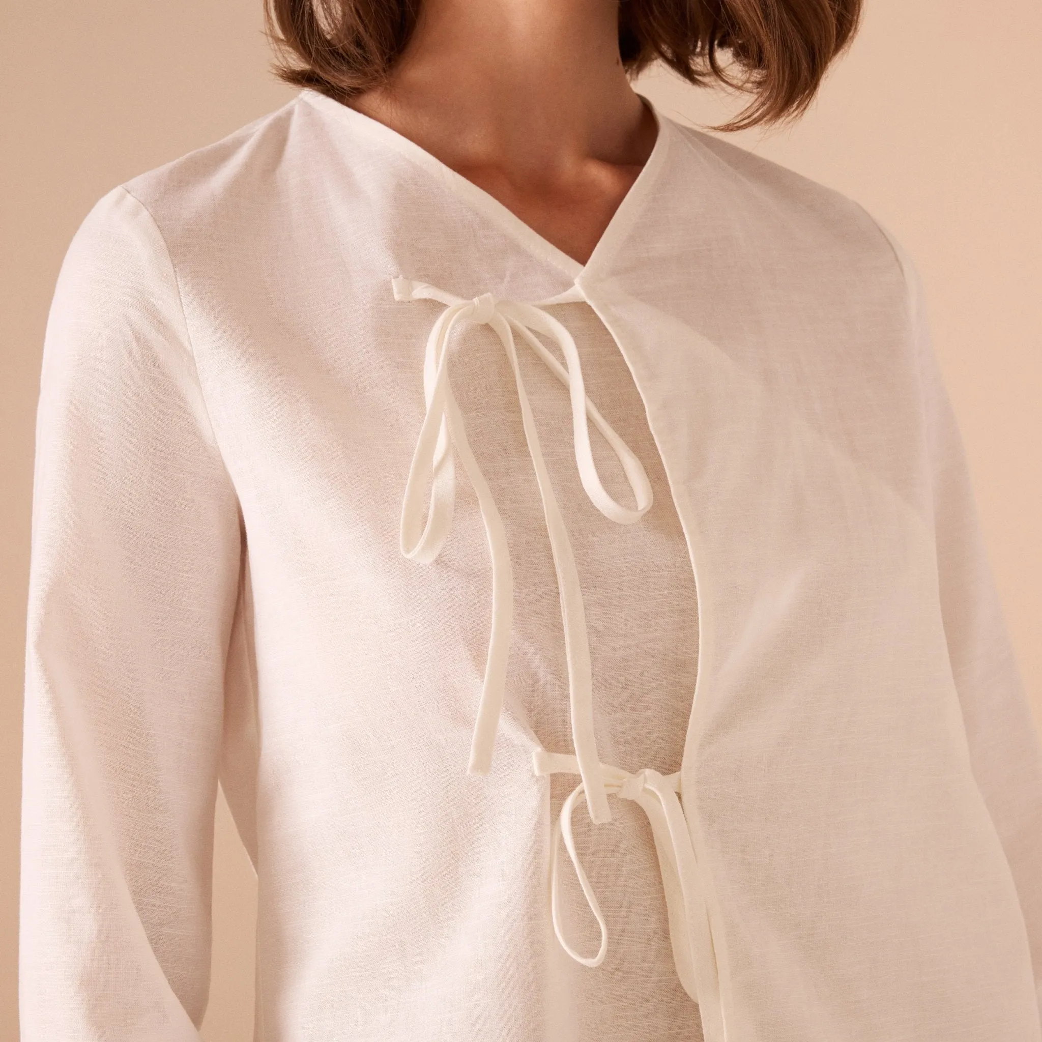 Linen Cotton Blended Shirt With Tie Straps