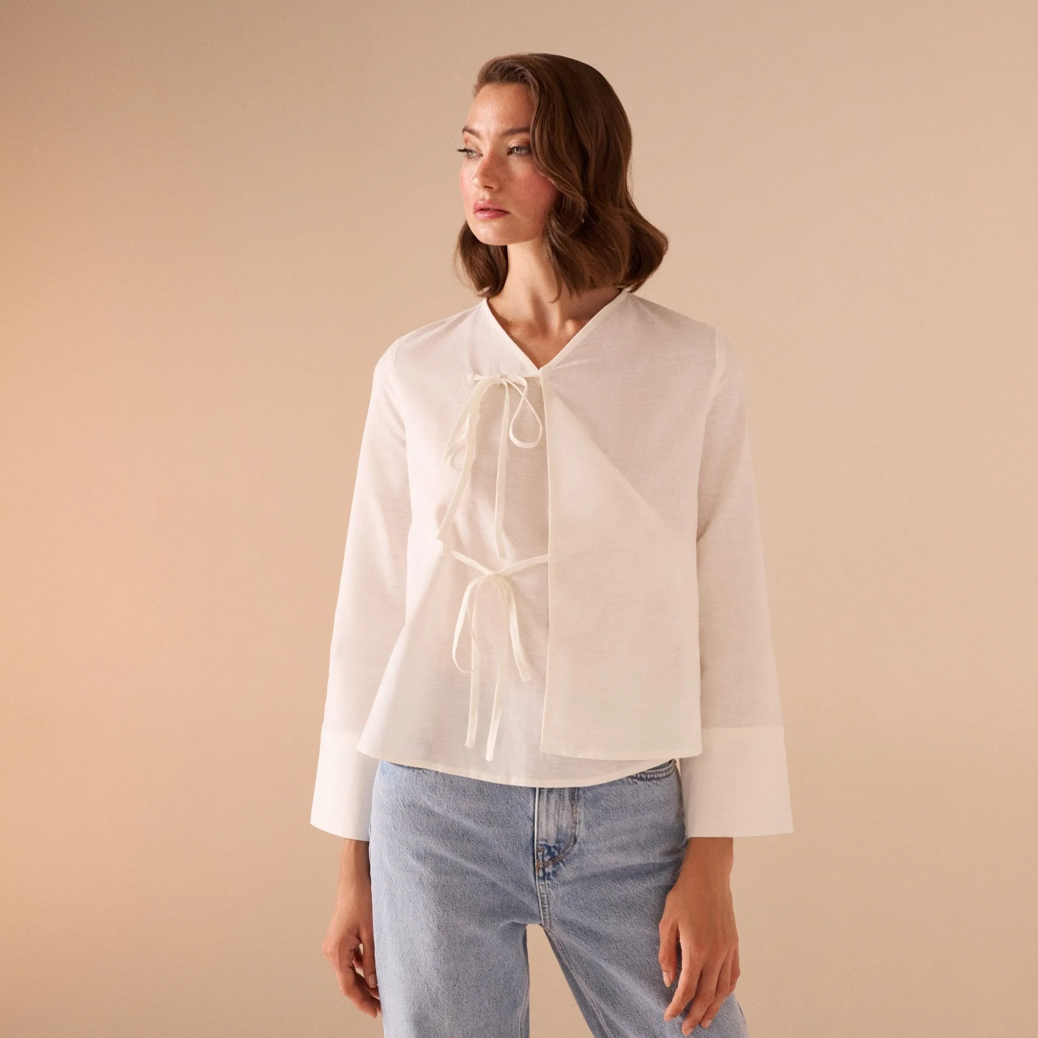 Linen Cotton Blended Shirt With Tie Straps