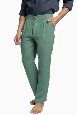 Linen Silas Pant-Midnight Green