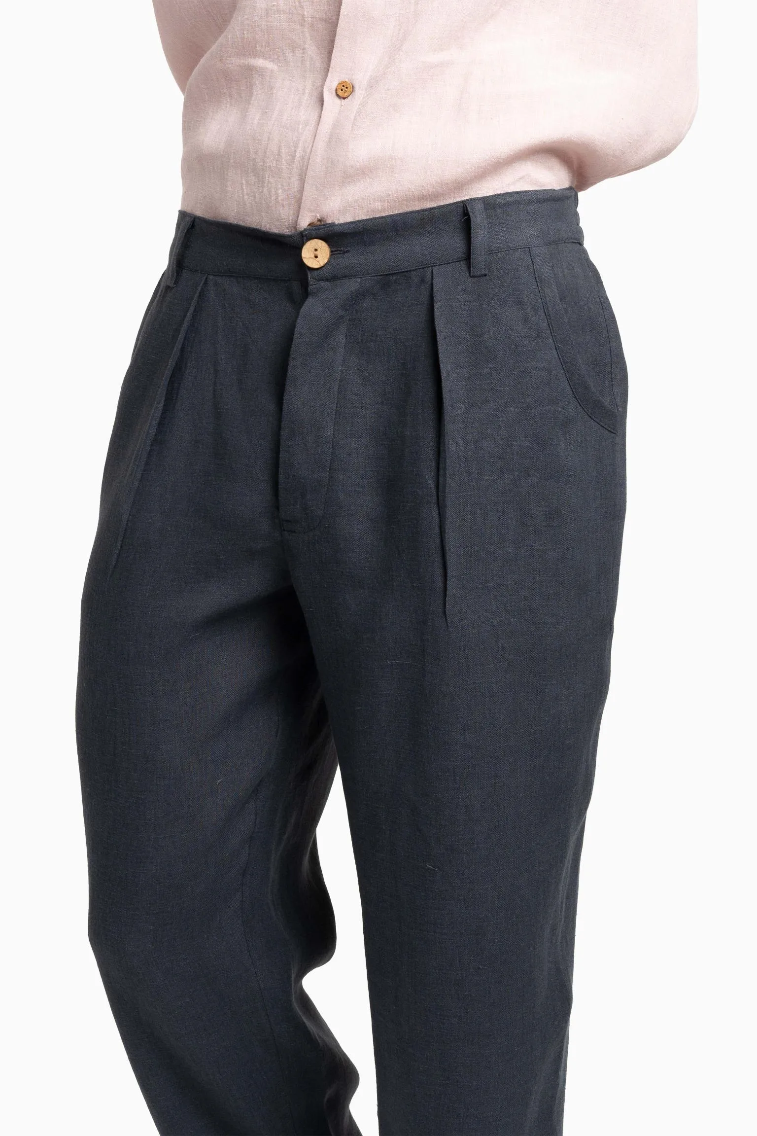 Linen Silas Pant-Stormy Blue
