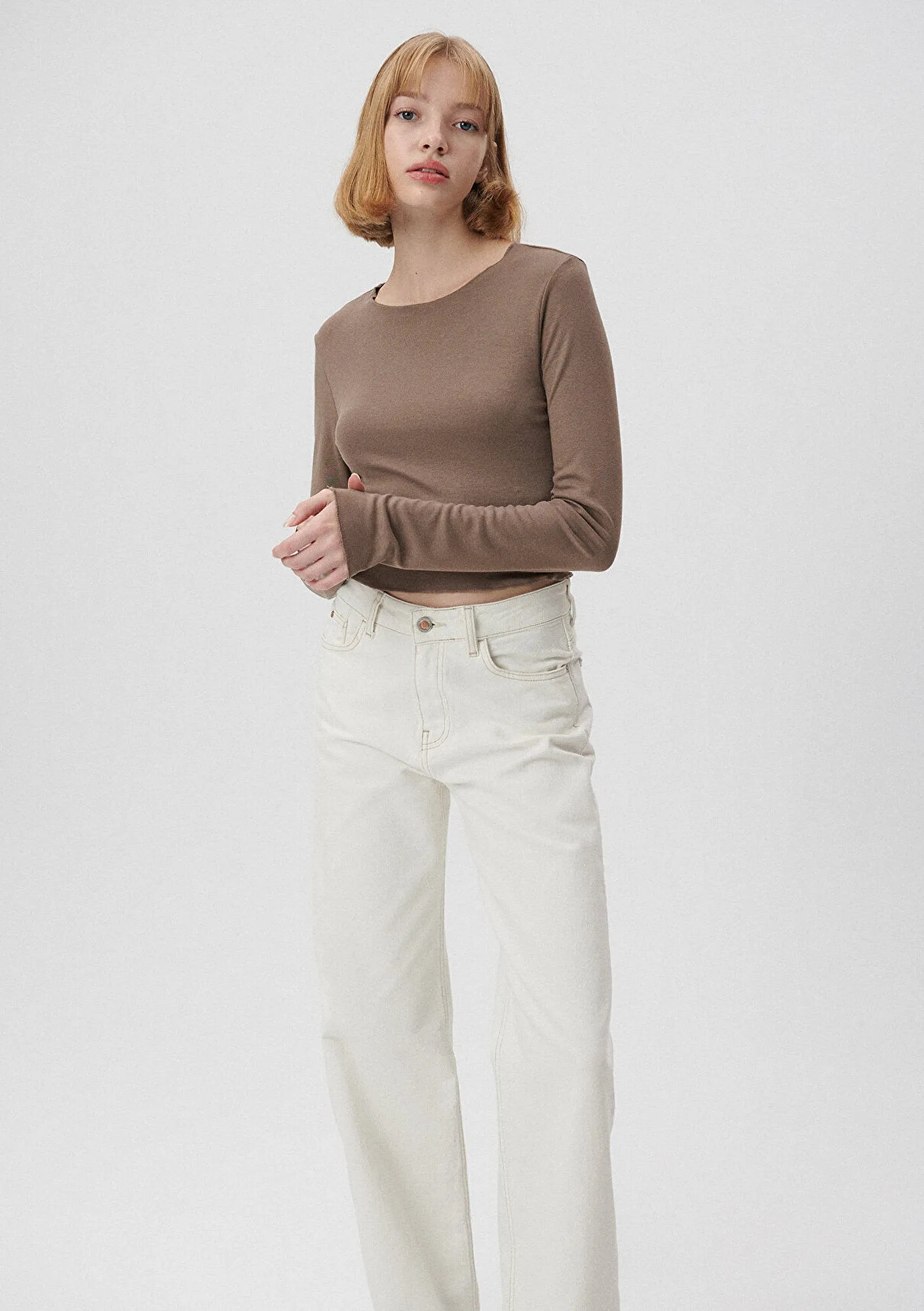 Lond Sleeve Brown Basic T-Shirt