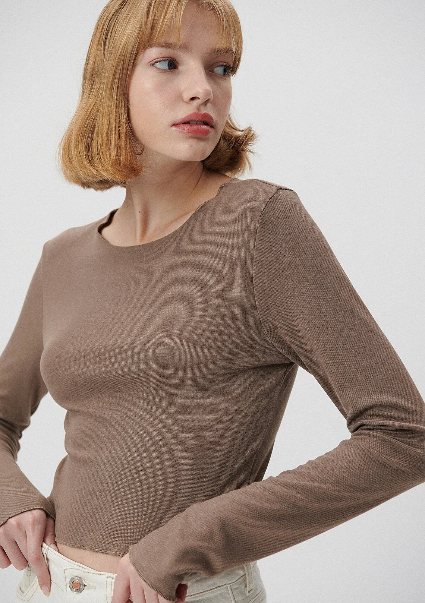 Lond Sleeve Brown Basic T-Shirt