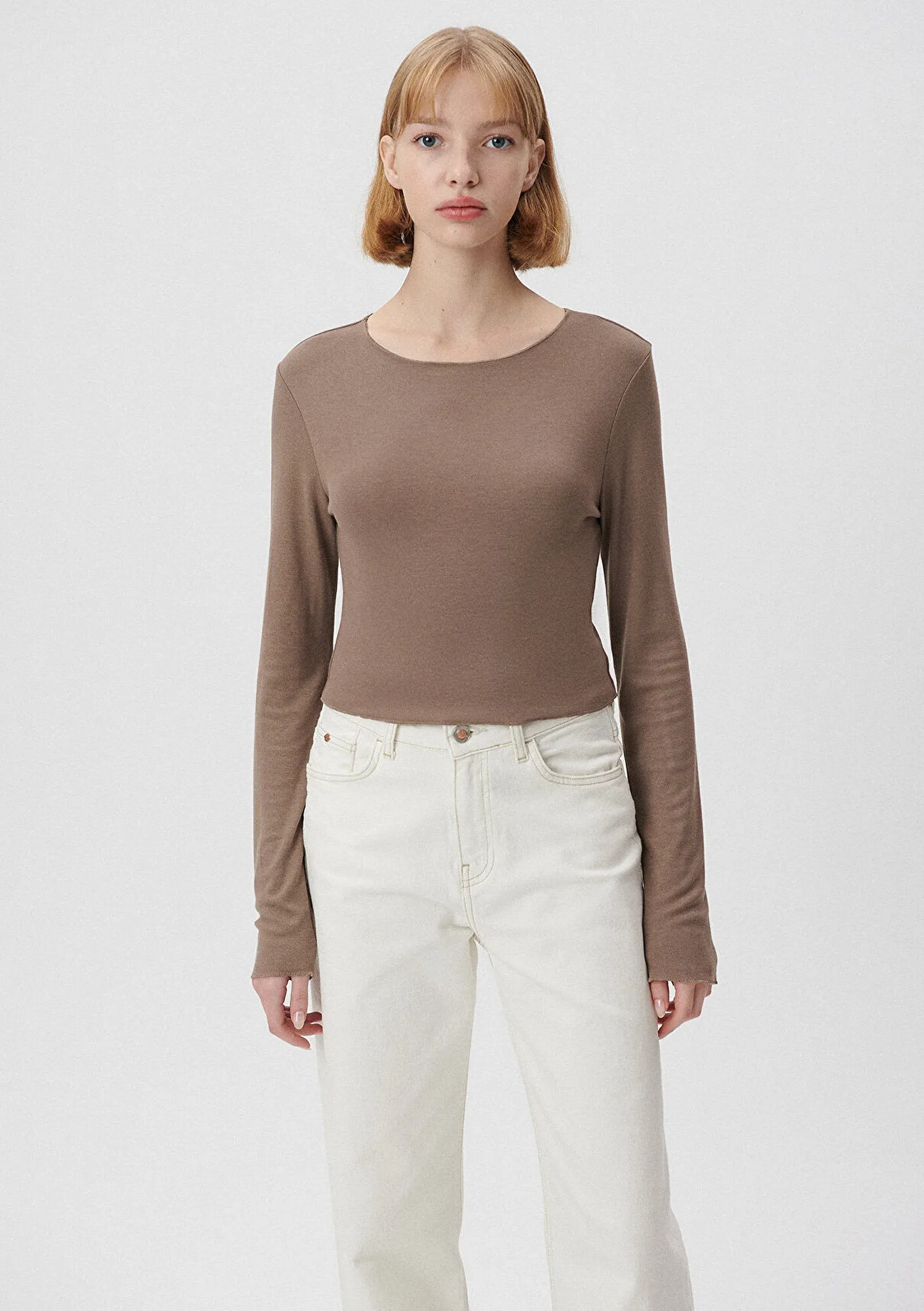 Lond Sleeve Brown Basic T-Shirt