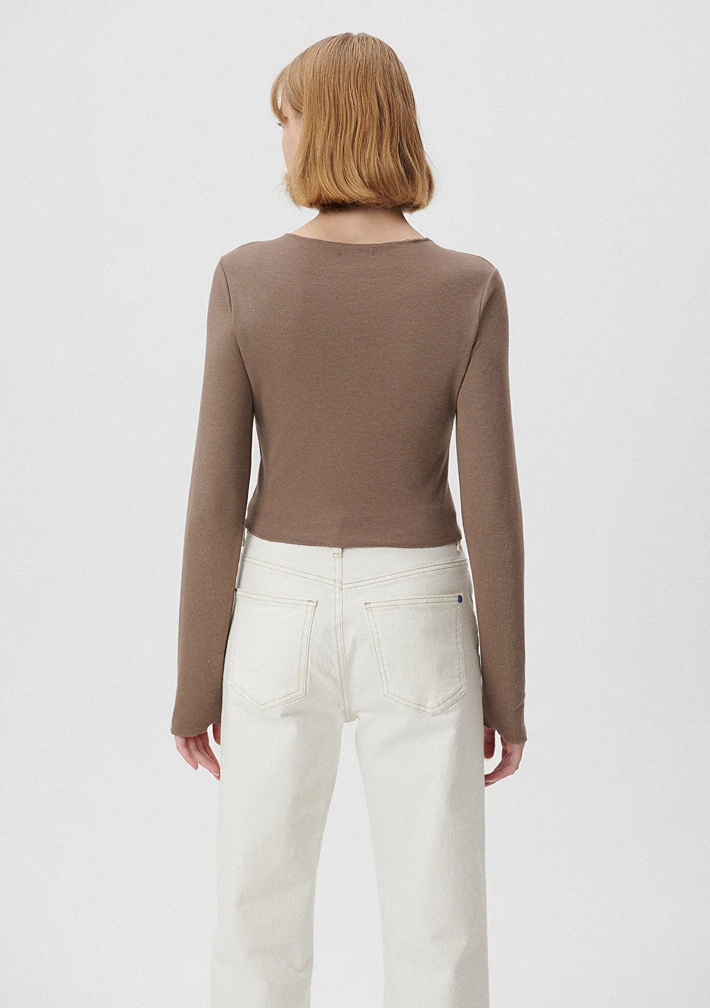 Lond Sleeve Brown Basic T-Shirt