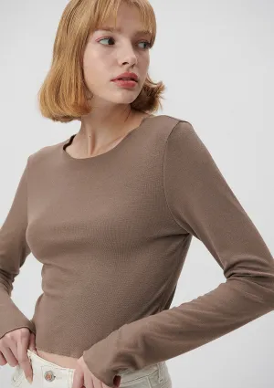 Lond Sleeve Brown Basic T-Shirt