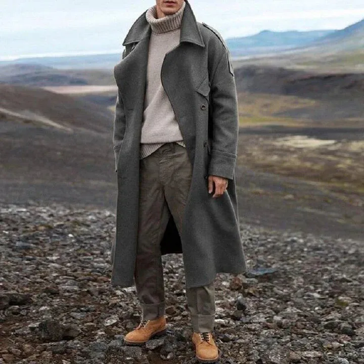 Long, loose-fitting men's overcoat
