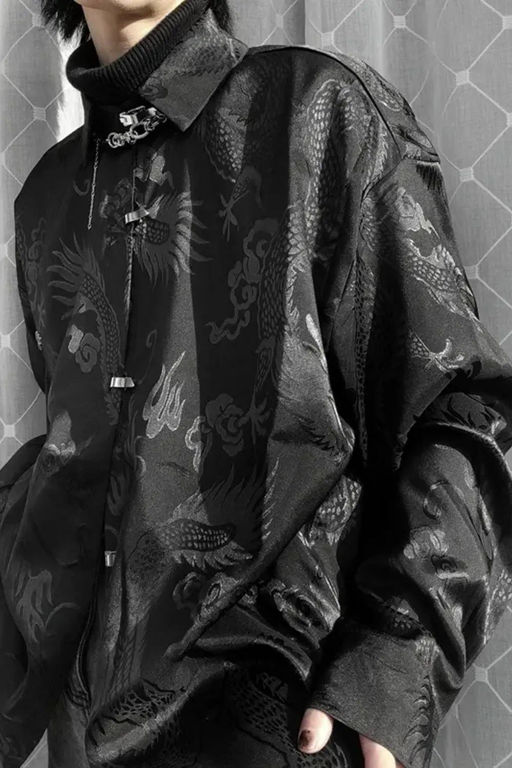 Long Sleeve Chinese Dragon Printed Punk Blouse Shirts