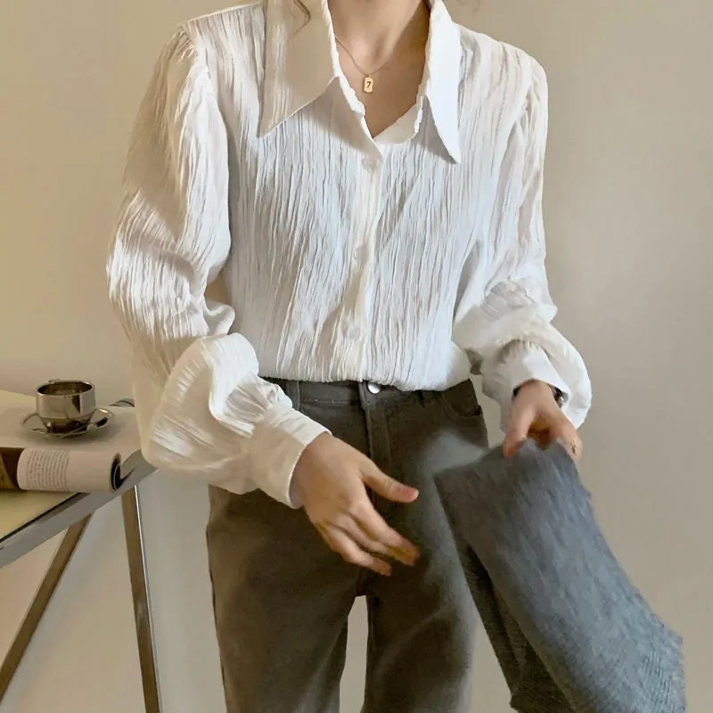 Long Sleeve Folds Style Blouse Shirts