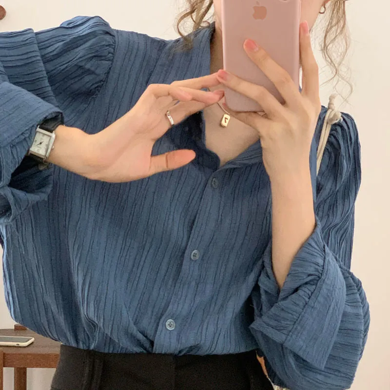 Long Sleeve Folds Style Blouse Shirts
