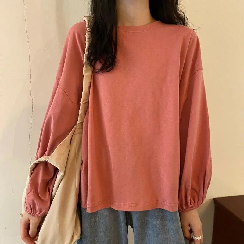 Long Sleeve Lantern Basic O-Neck Shirts