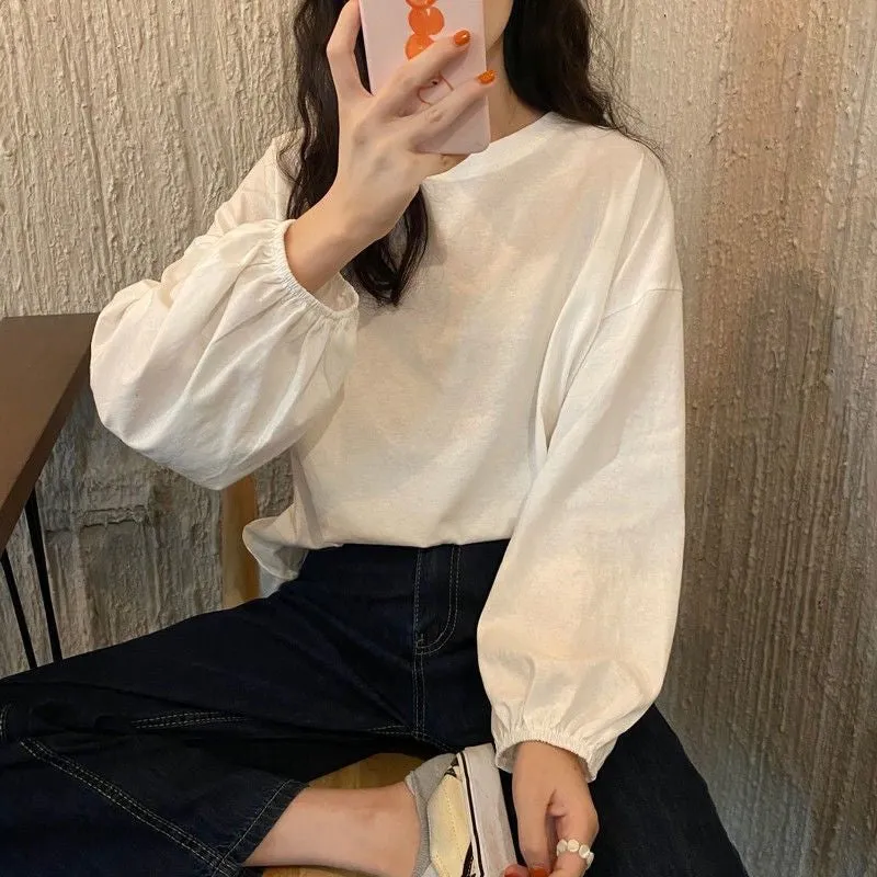 Long Sleeve Lantern Basic O-Neck Shirts