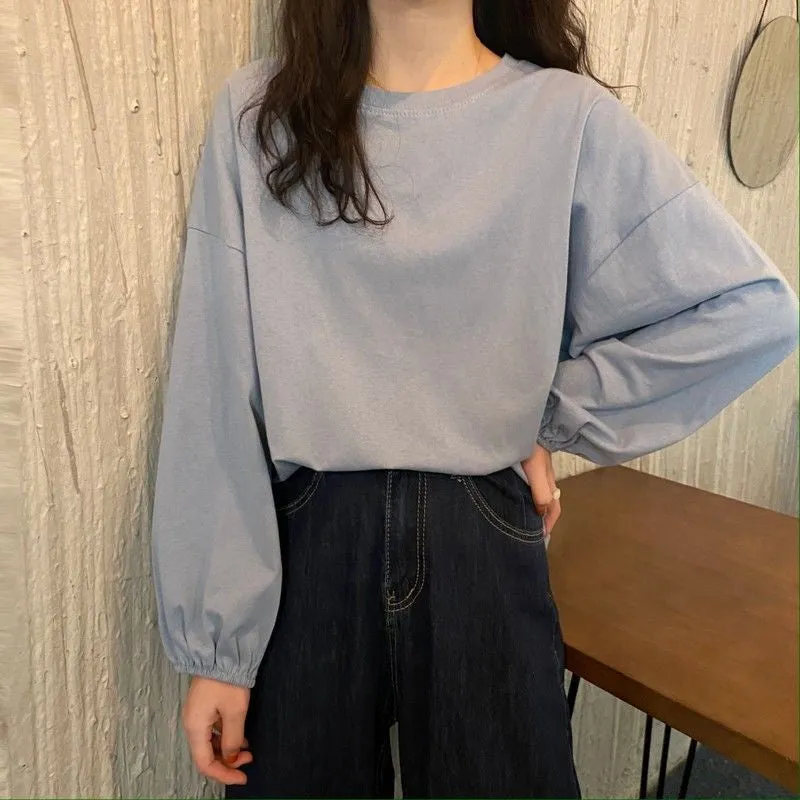 Long Sleeve Lantern Basic O-Neck Shirts