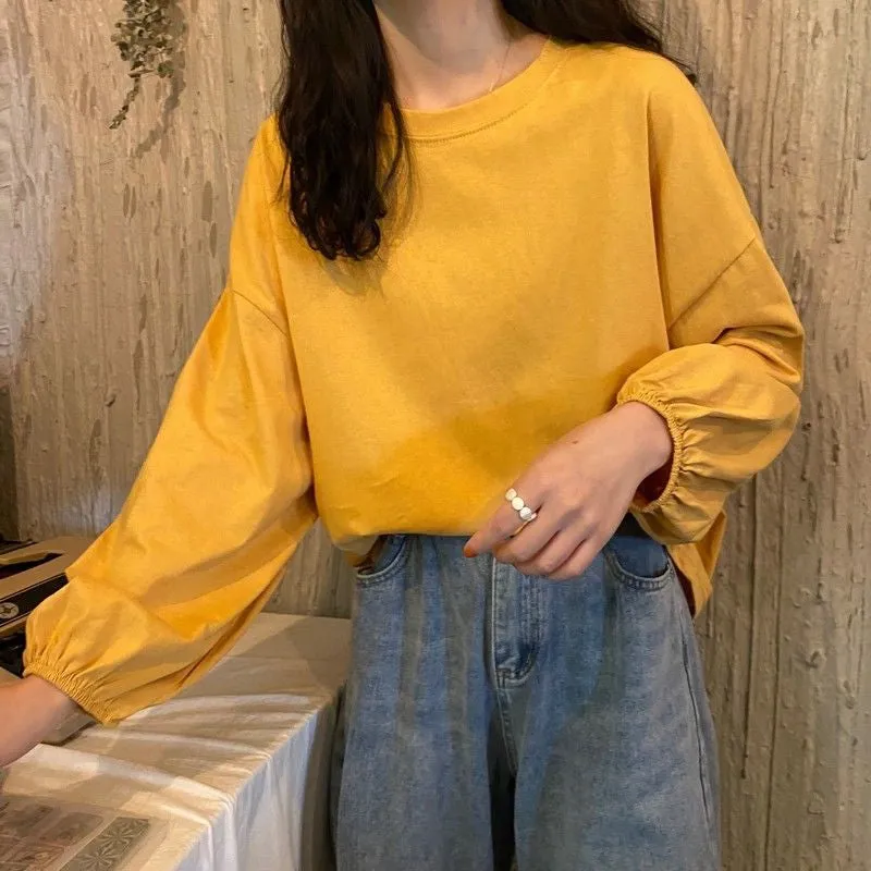 Long Sleeve Lantern Basic O-Neck Shirts