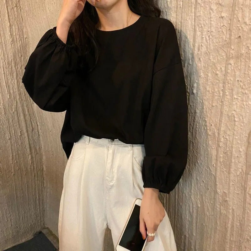Long Sleeve Lantern Basic O-Neck Shirts