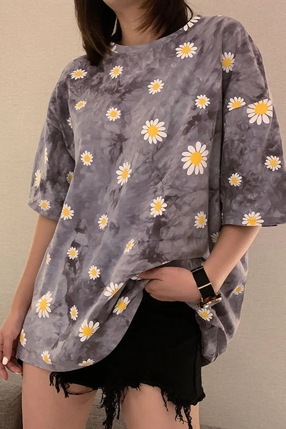 Loose Short Sleeve Small Daisy Pattern Shirt