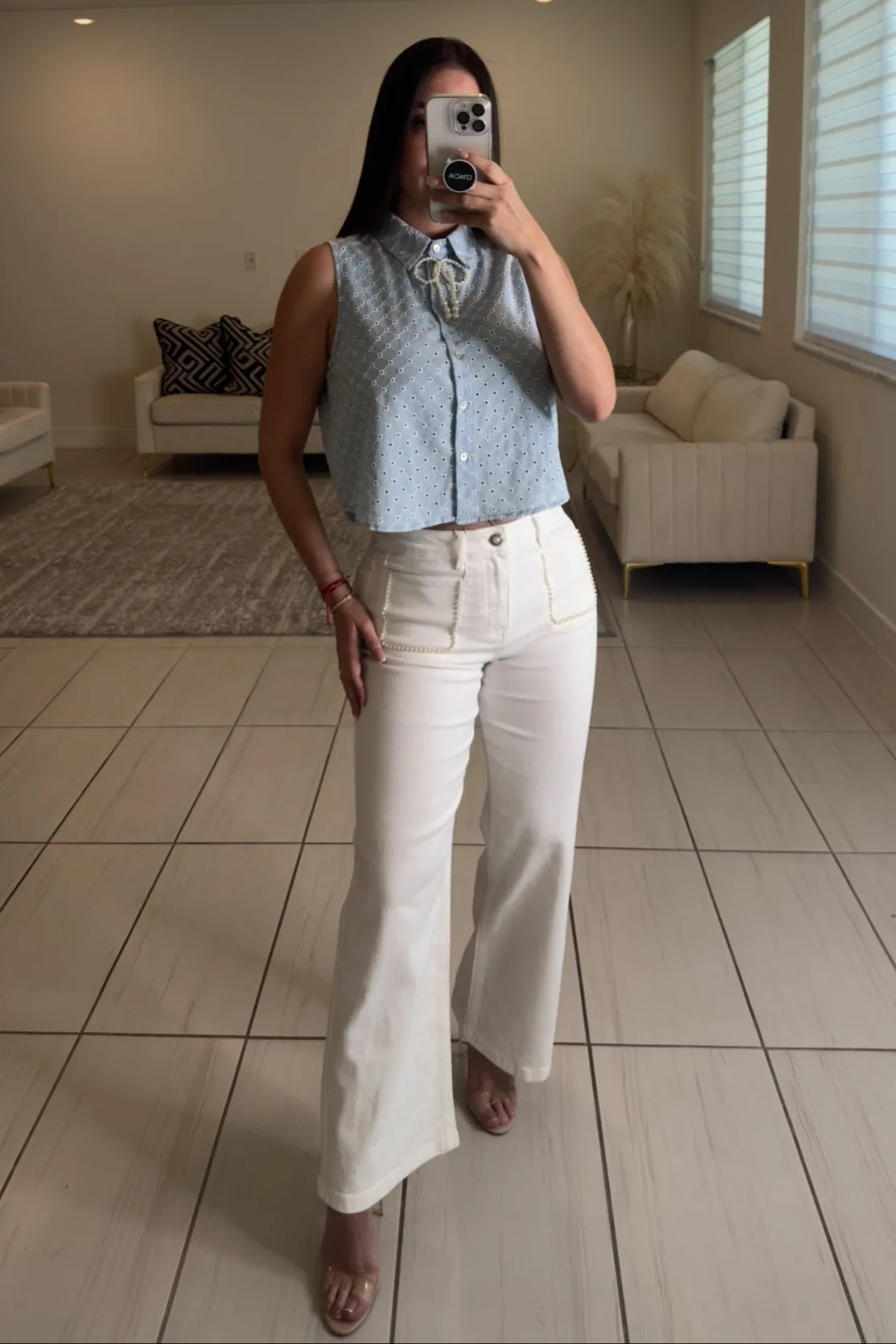 Maison Pearls White Denim Pants