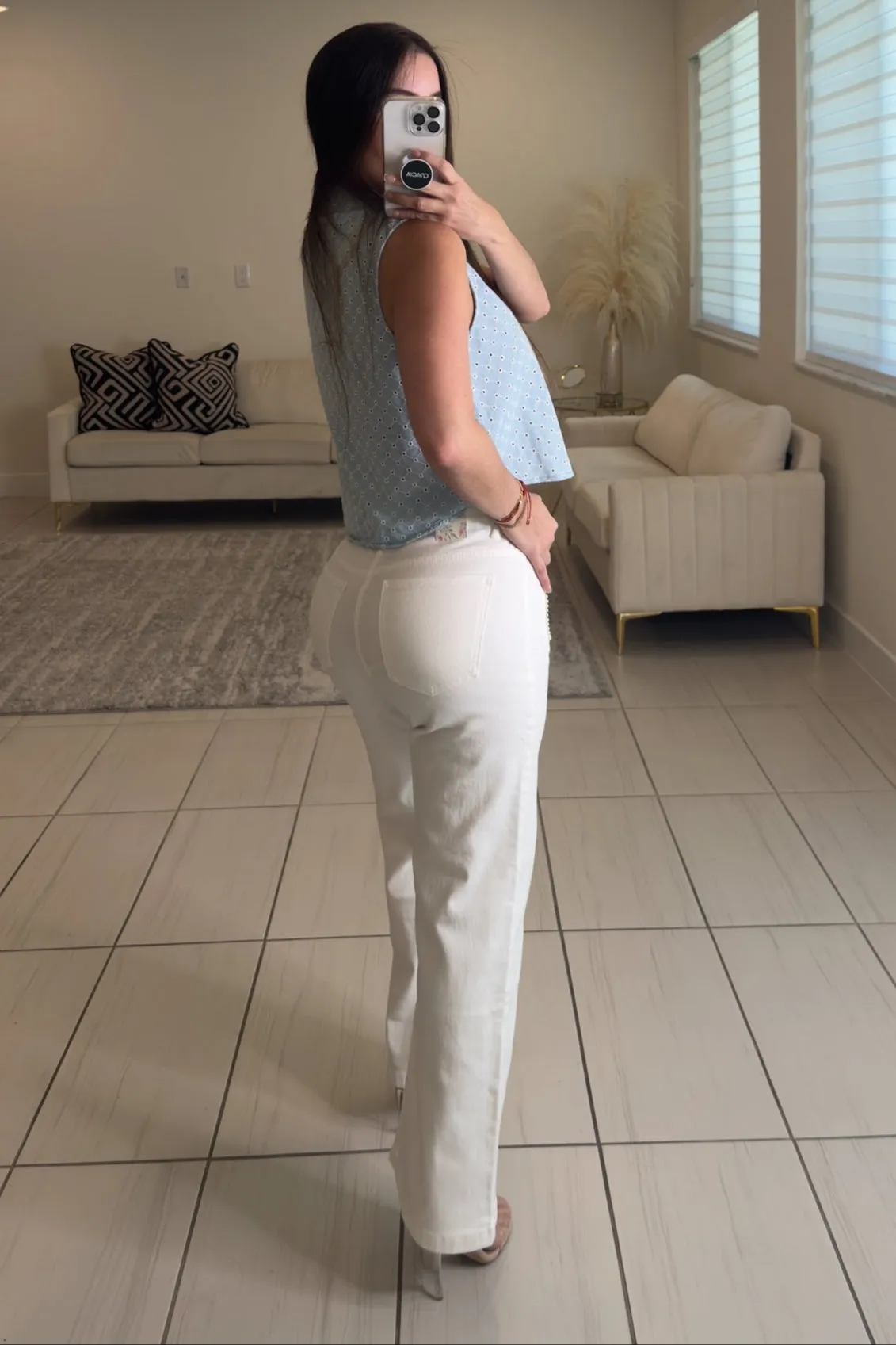 Maison Pearls White Denim Pants
