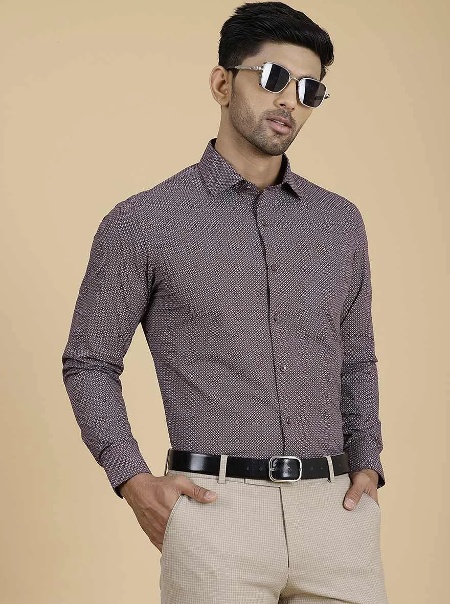 Maroon Printed Slim Fit Formal Shirt | Greenfibre