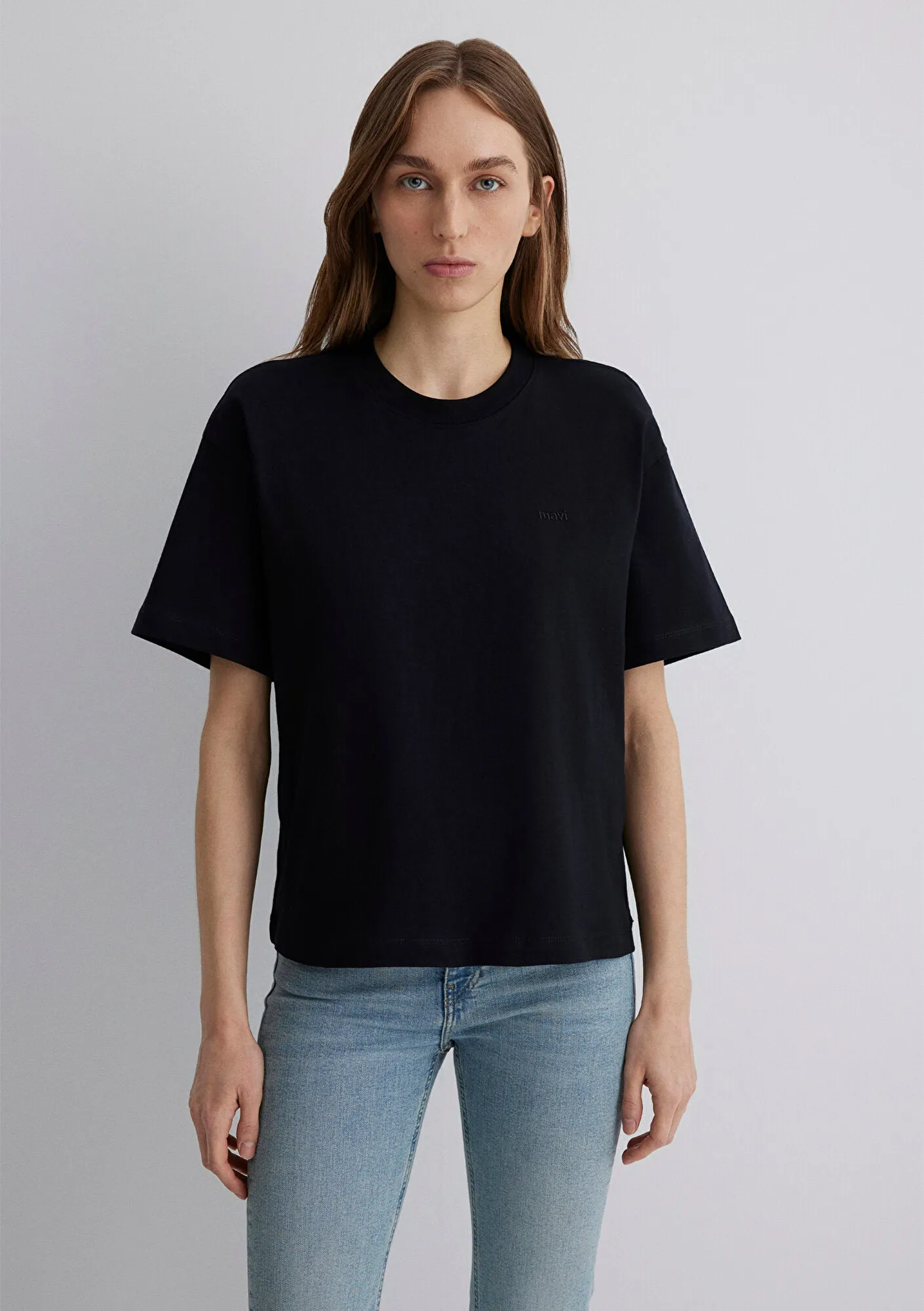 Mavi Emroidered Black Basic T-Shirt