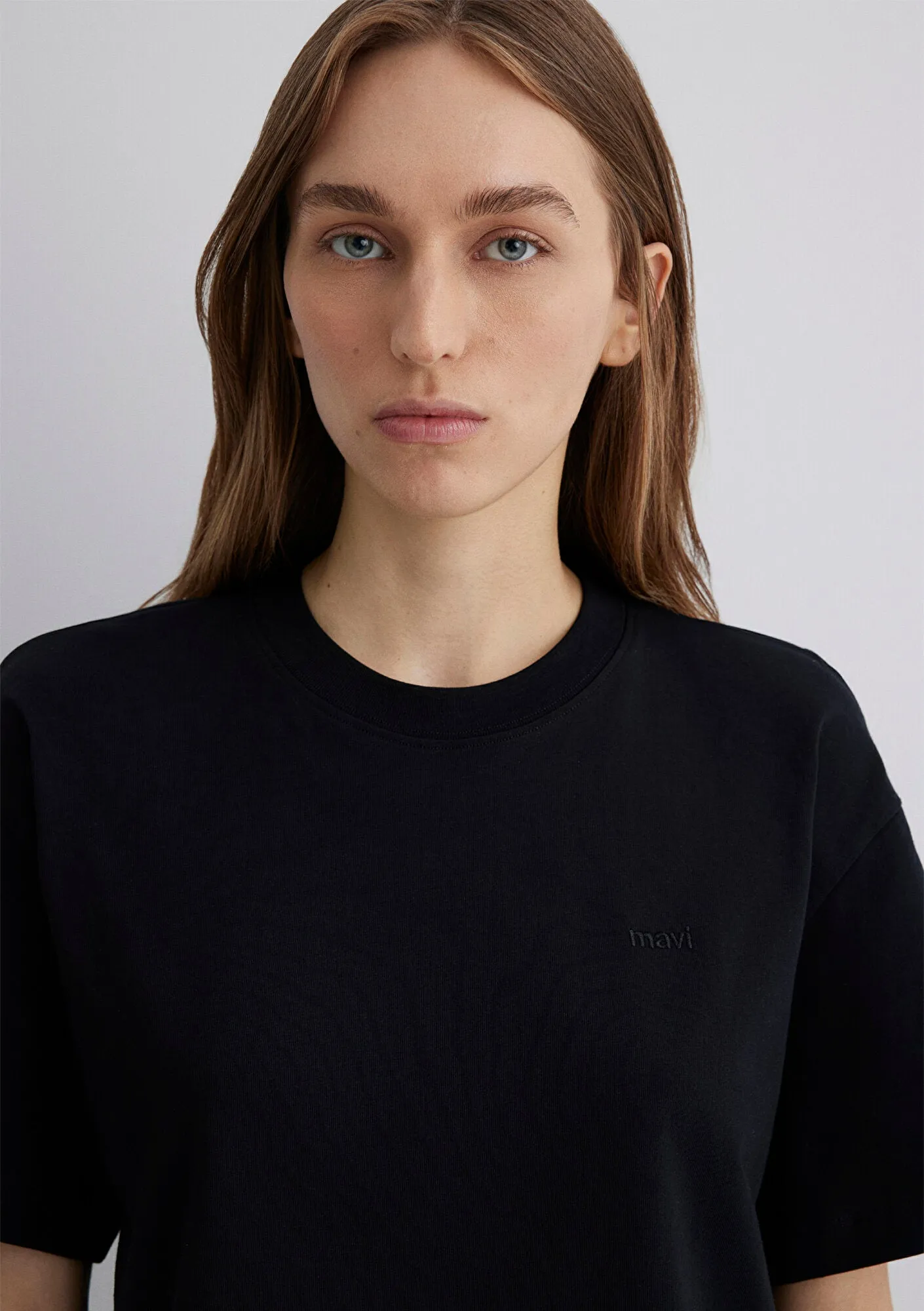Mavi Emroidered Black Basic T-Shirt