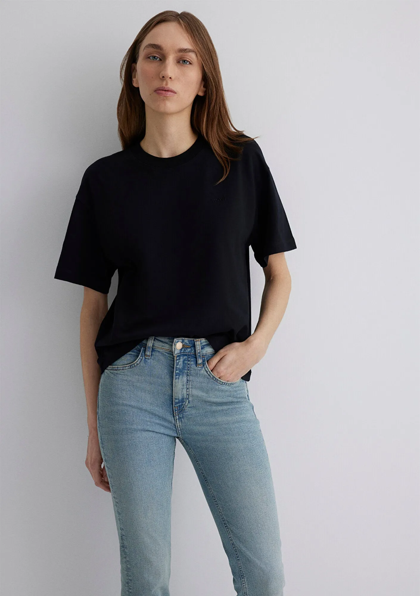 Mavi Emroidered Black Basic T-Shirt