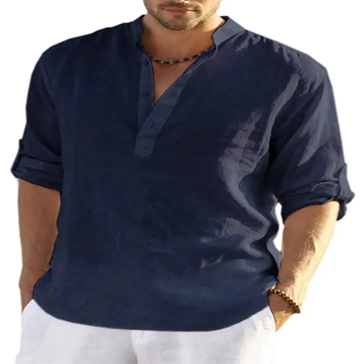 Men's Casual Cotton Linen Long Sleeve Shirt