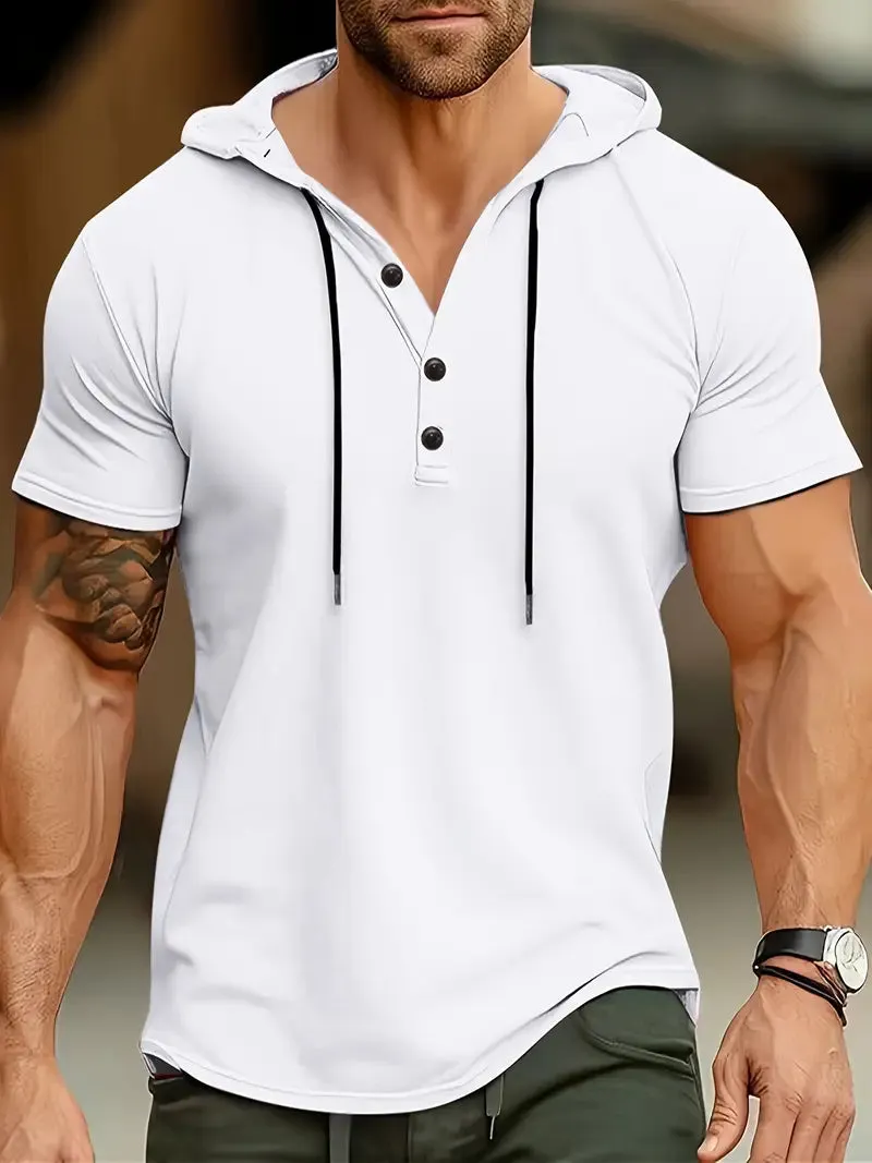 Men's Casual Short Sleeve Hooded V-Neck Tee
