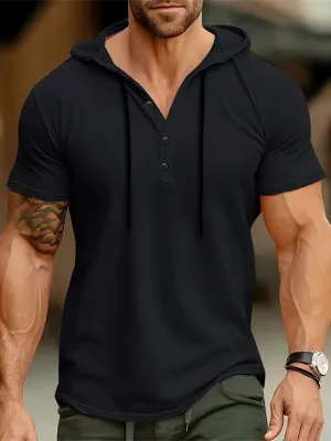 Men's Casual Short Sleeve Hooded V-Neck Tee