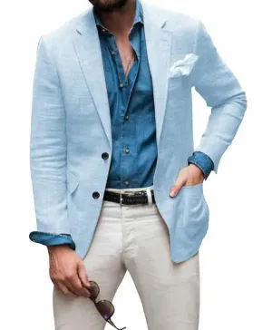 Men's Linen Blazer: Jon - Casual, Tailored Fit, Solid Color, Single-Breasted, Two Buttons, Beach Wedding Appropriate