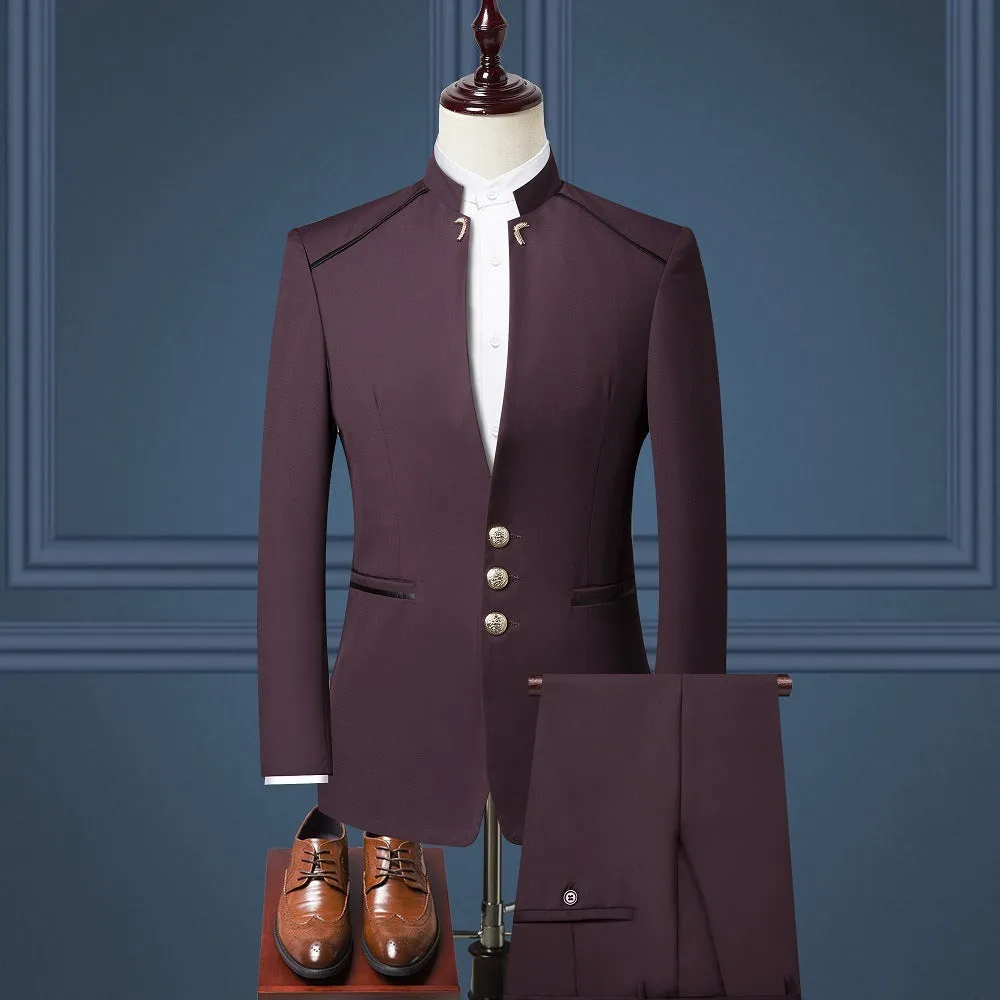 Men's Three-piece Suit British Style Stand Collar