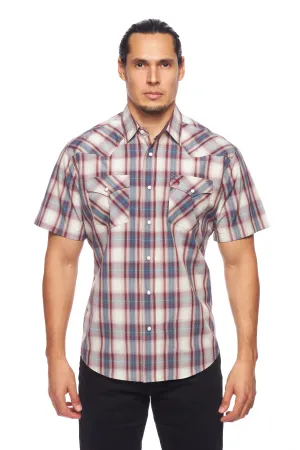 Men's Western Short Sleeve Pearl Snaps Plaid Shirt-PS400S-406