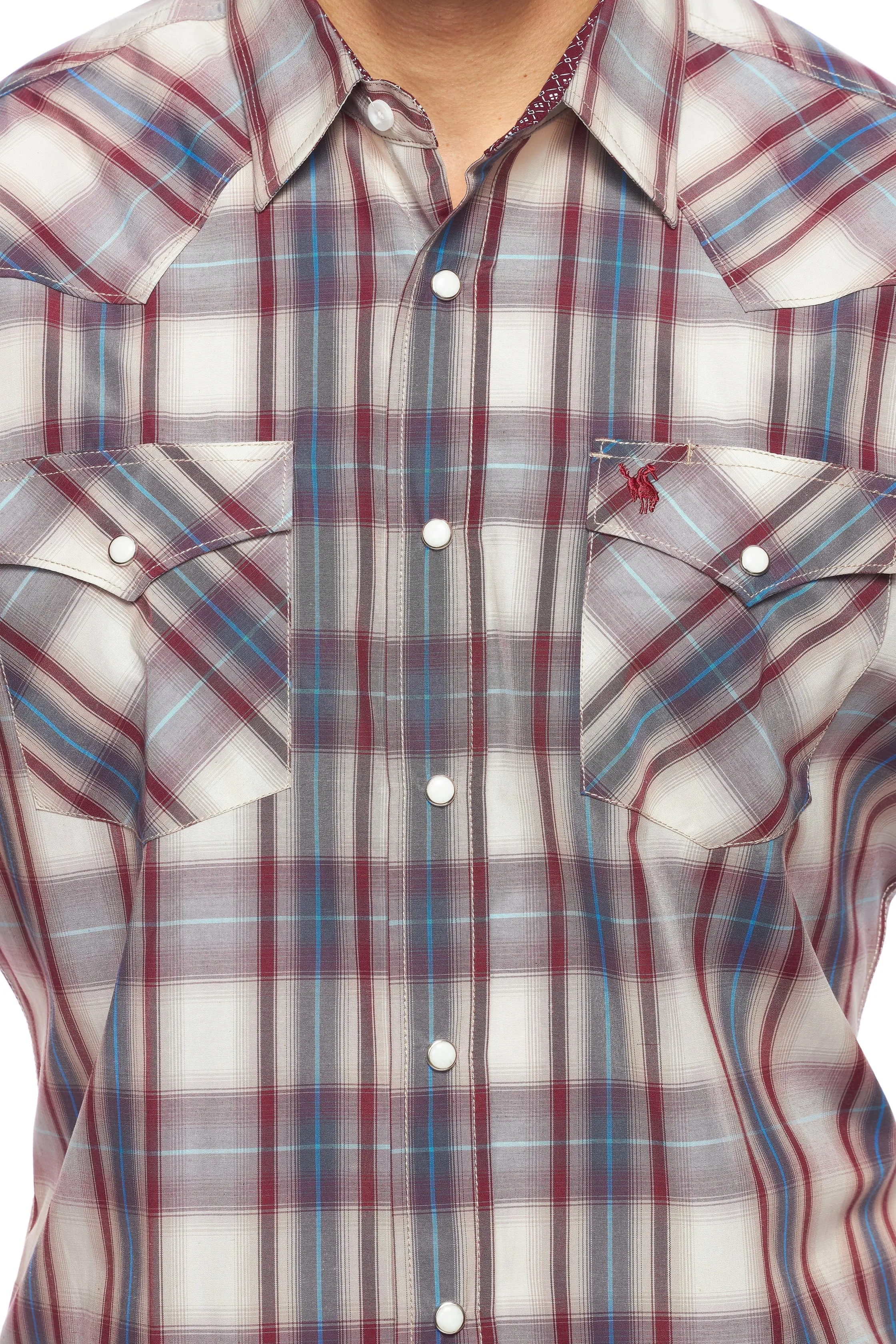 Men's Western Short Sleeve Pearl Snaps Plaid Shirt-PS400S-406