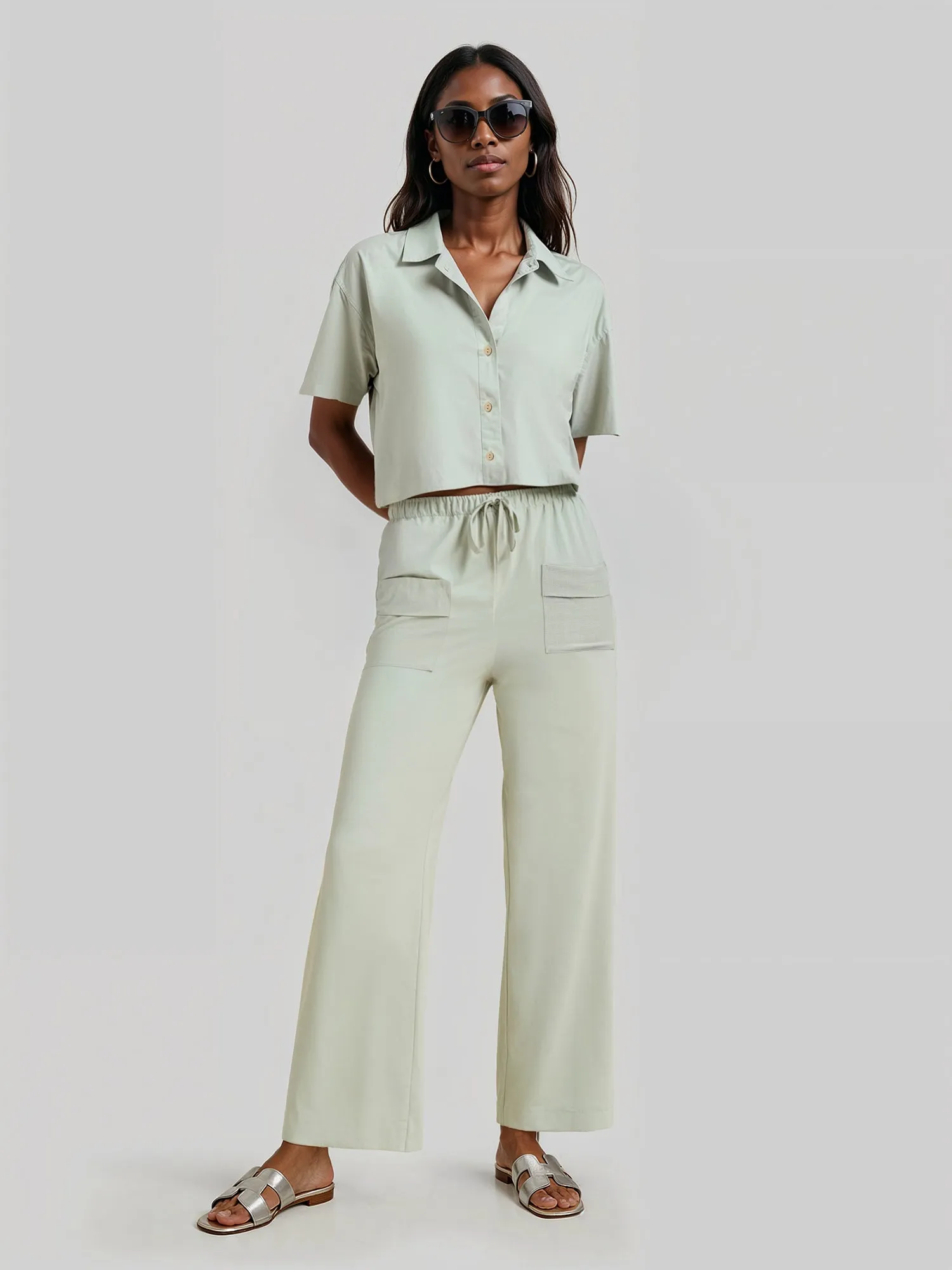 Mid Rise Pull On Two Pocket Pants