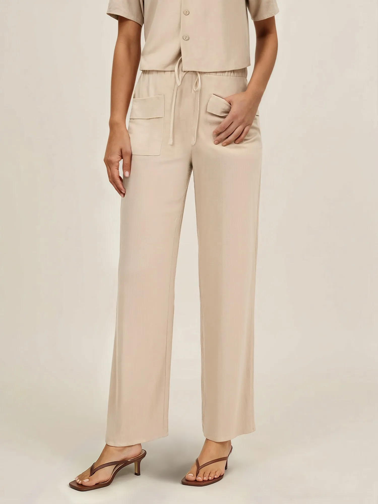 Mid Rise Pull On Two Pocket Pants