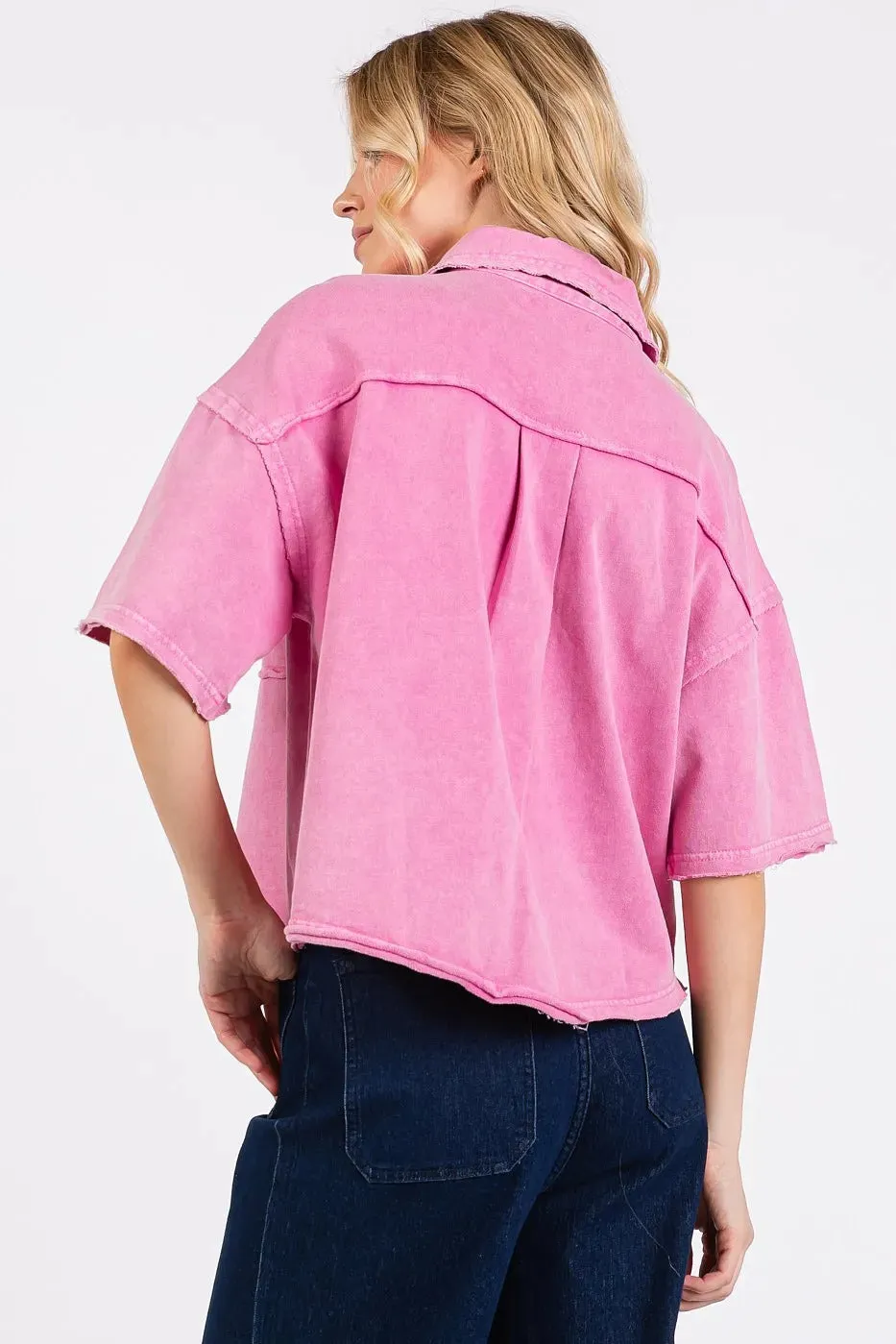 Mittoshop Mineral Wash Boxy Short Sleeve Button Down Shirt