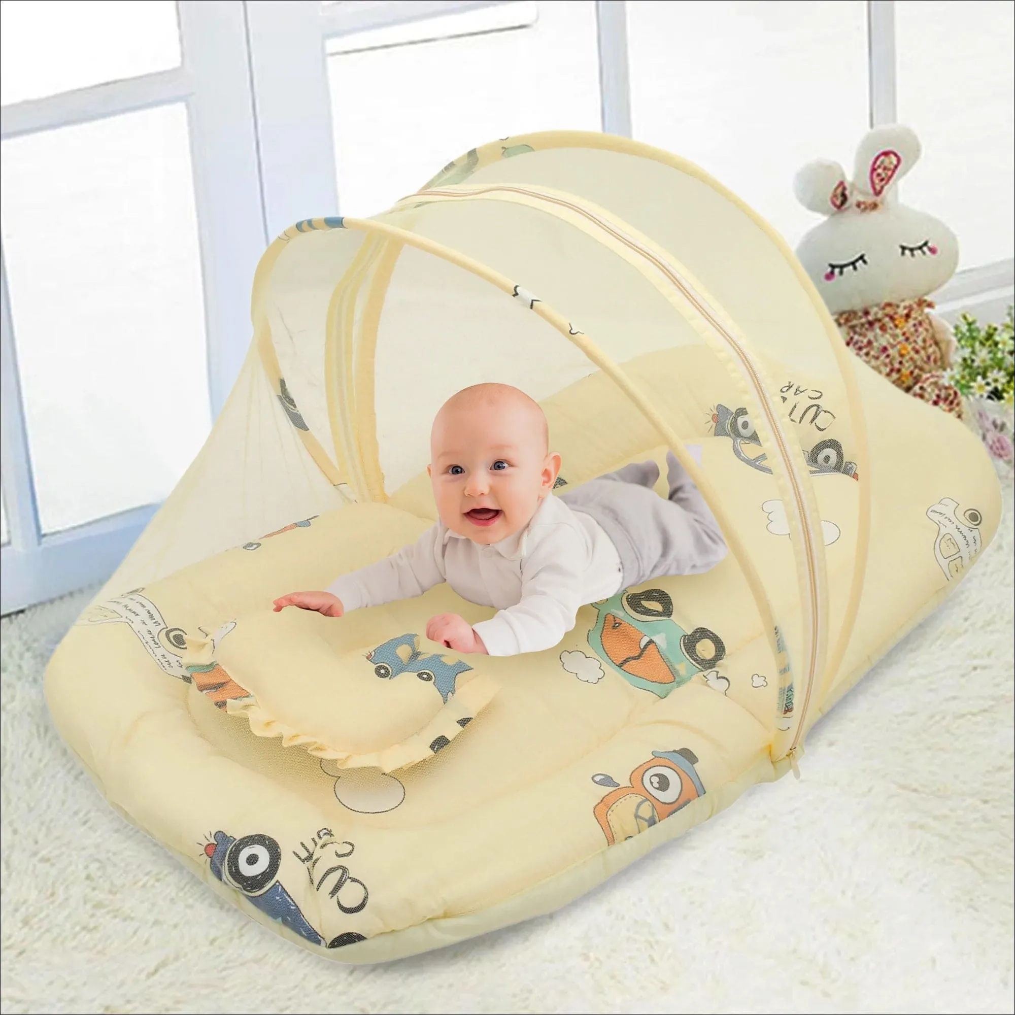Mosquito Net Tent Mattress Set With Neck Pillow Vintage Ride Yellow