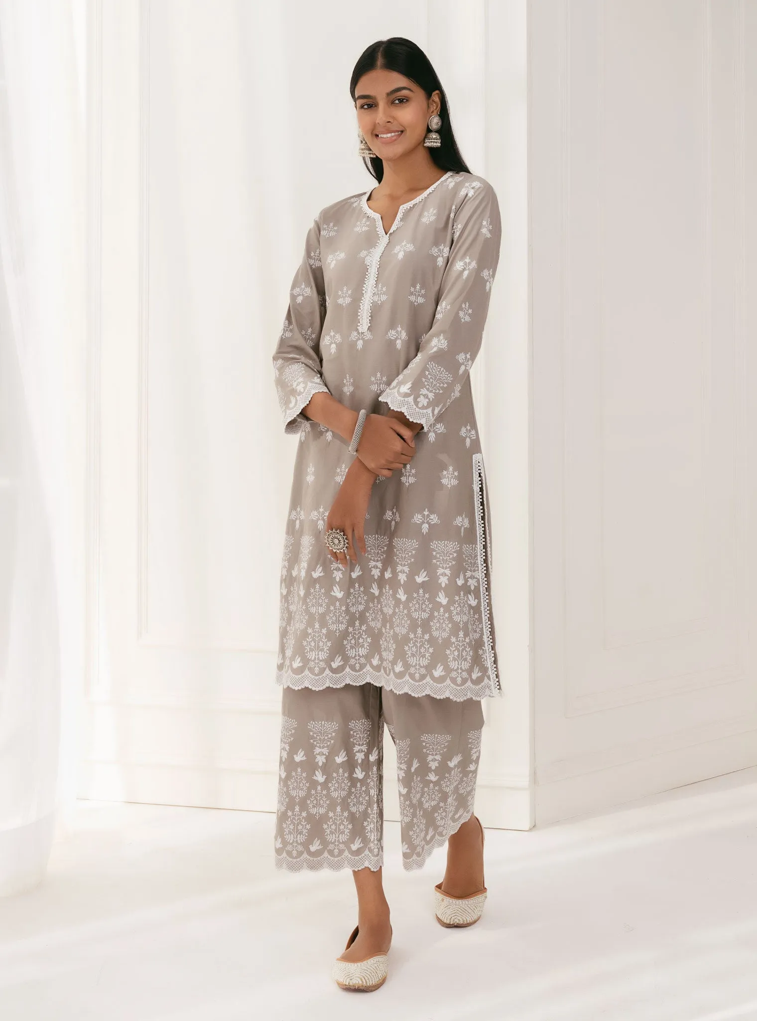 Mulmul Cotton Prini Grey Kurta